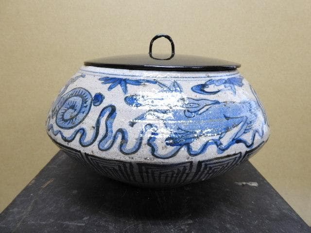 染付水指　清朝？　保存箱有　MA422