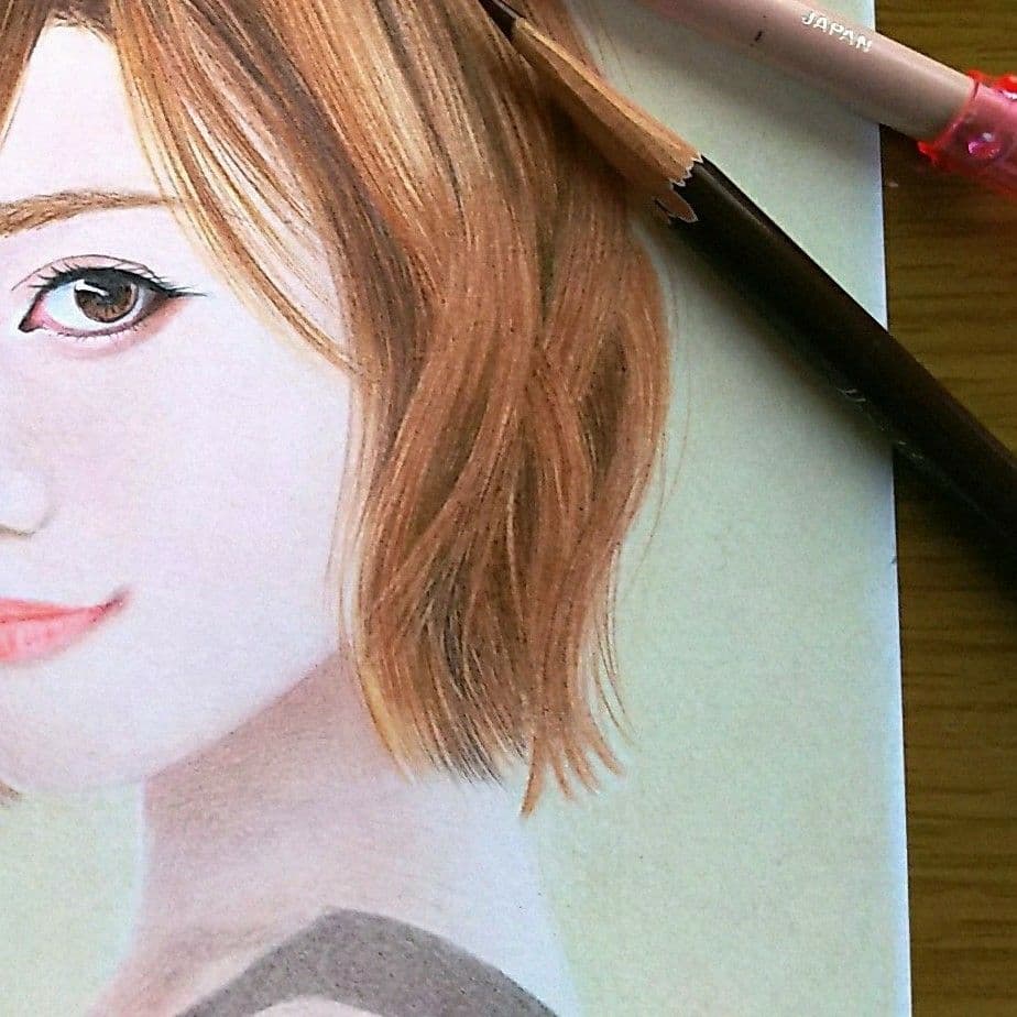 リアル色鉛筆画 No.30【原画】手描き 美人画 人物画