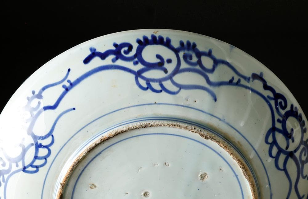 江戸幕末明治時代 古伊万里 有田 染付 尺寸大皿 微塵唐草 ベロ藍約35