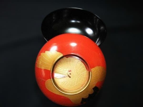 吸い物椀 金蒔絵 ツル 鶴 大名碗 盛り上げ 明治期 骨董 時代物 逸品 美