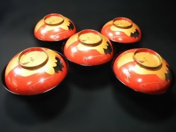 吸い物椀 金蒔絵 ツル 鶴 大名碗 盛り上げ 明治期 骨董 時代物 逸品 美