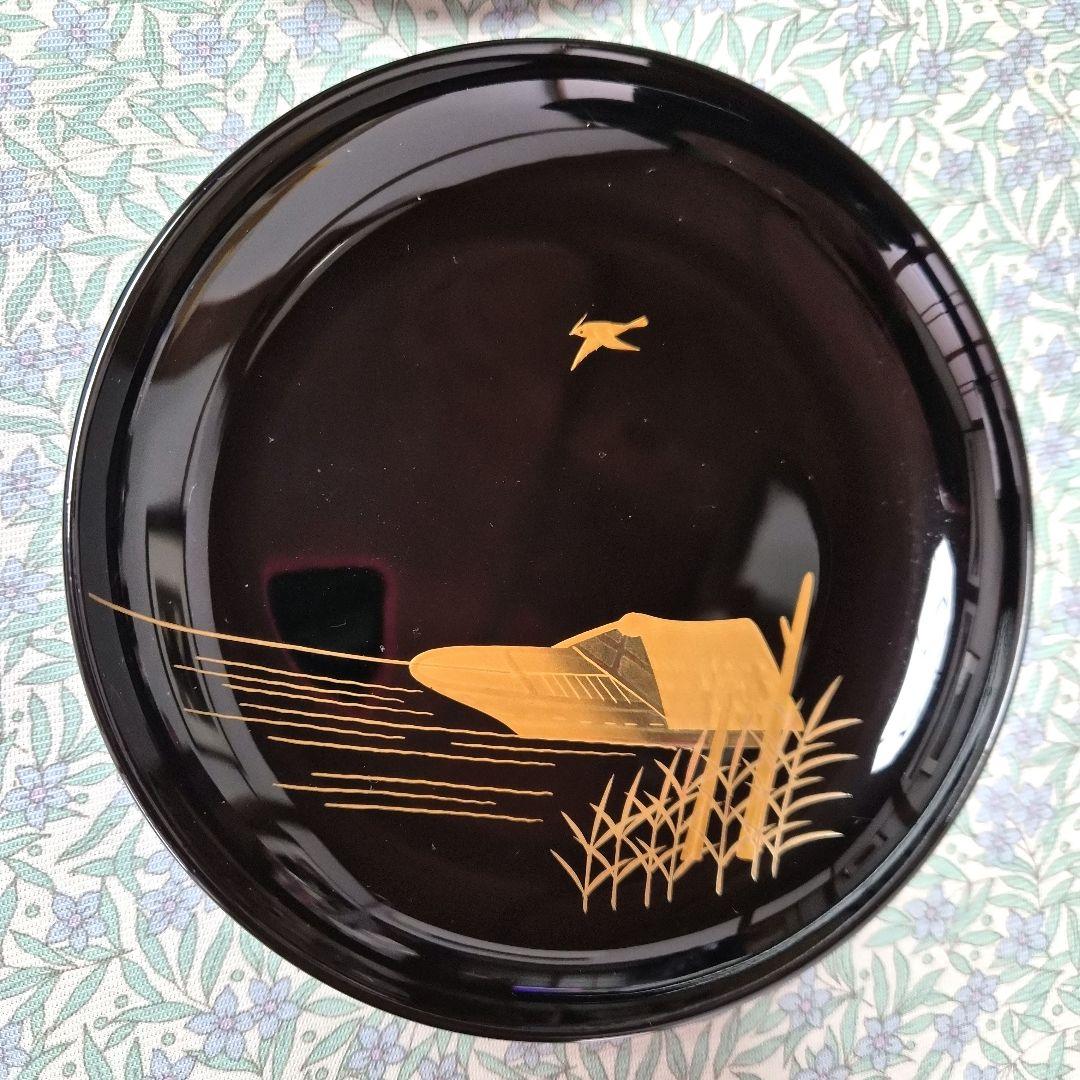 黒塗祥水引蒔絵　銘々皿5【未使用】お箱、ウコンの布付き