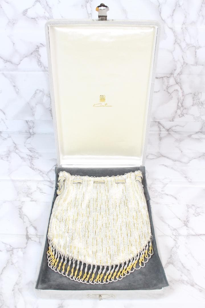 ♡Karat キャラット メタルビーズバック 巾着 ポーチ ゴールド系 ケース付