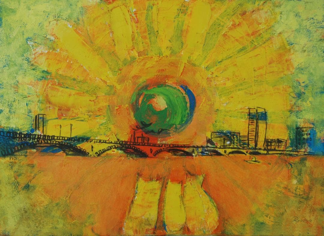 油絵 菅家令子 絵 絵画インテリア額付(青緑＋金色の枠) F4-072219子猫