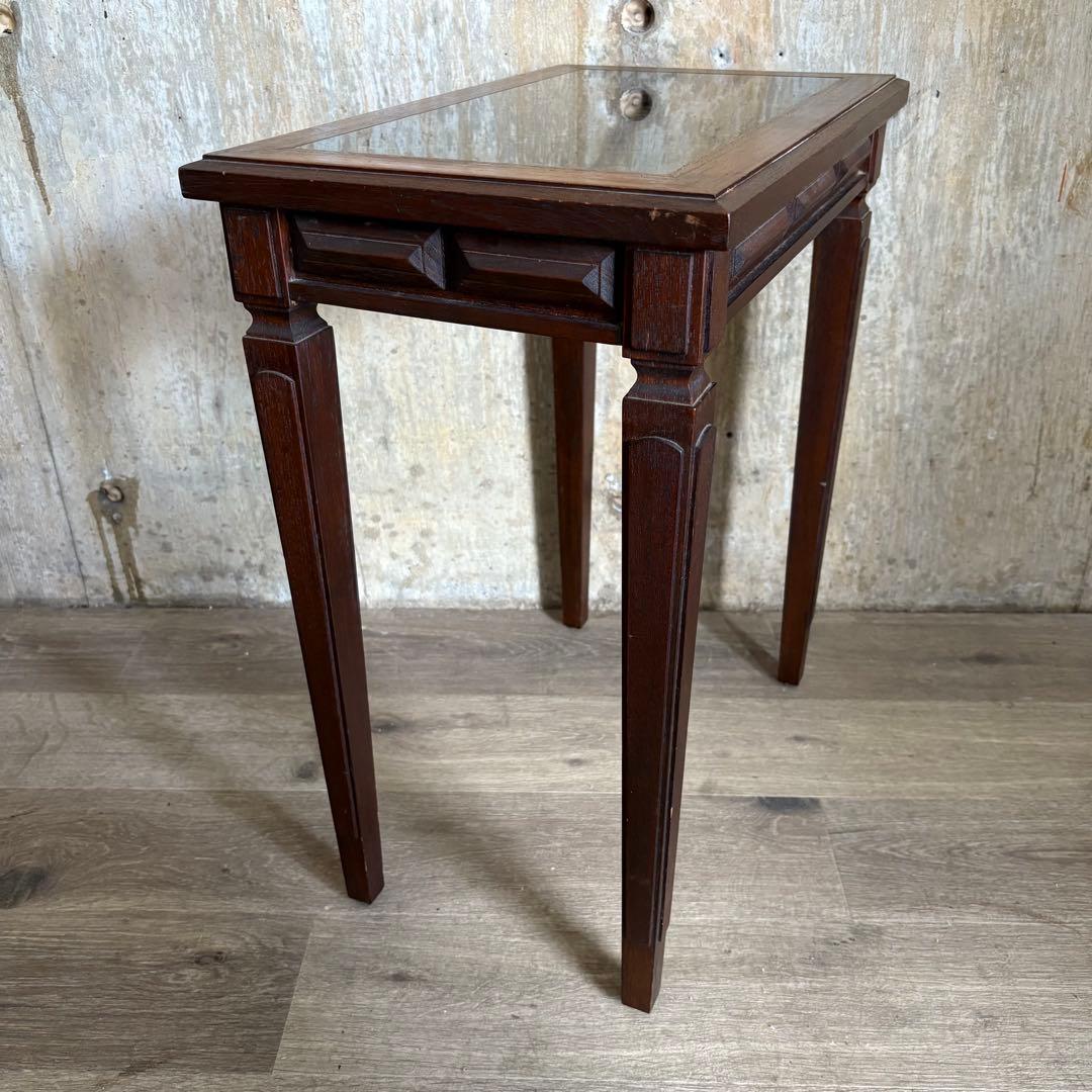 フランスヴィンテージ 大理石トップ オーク材 サイドテーブル