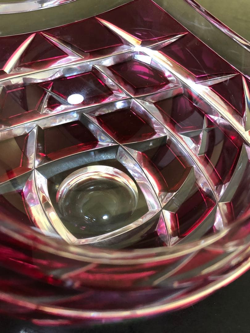 《R》HOYA CRYSTAL 玻璃 赤被校倉四方切洗鉢 懐石 250707E1