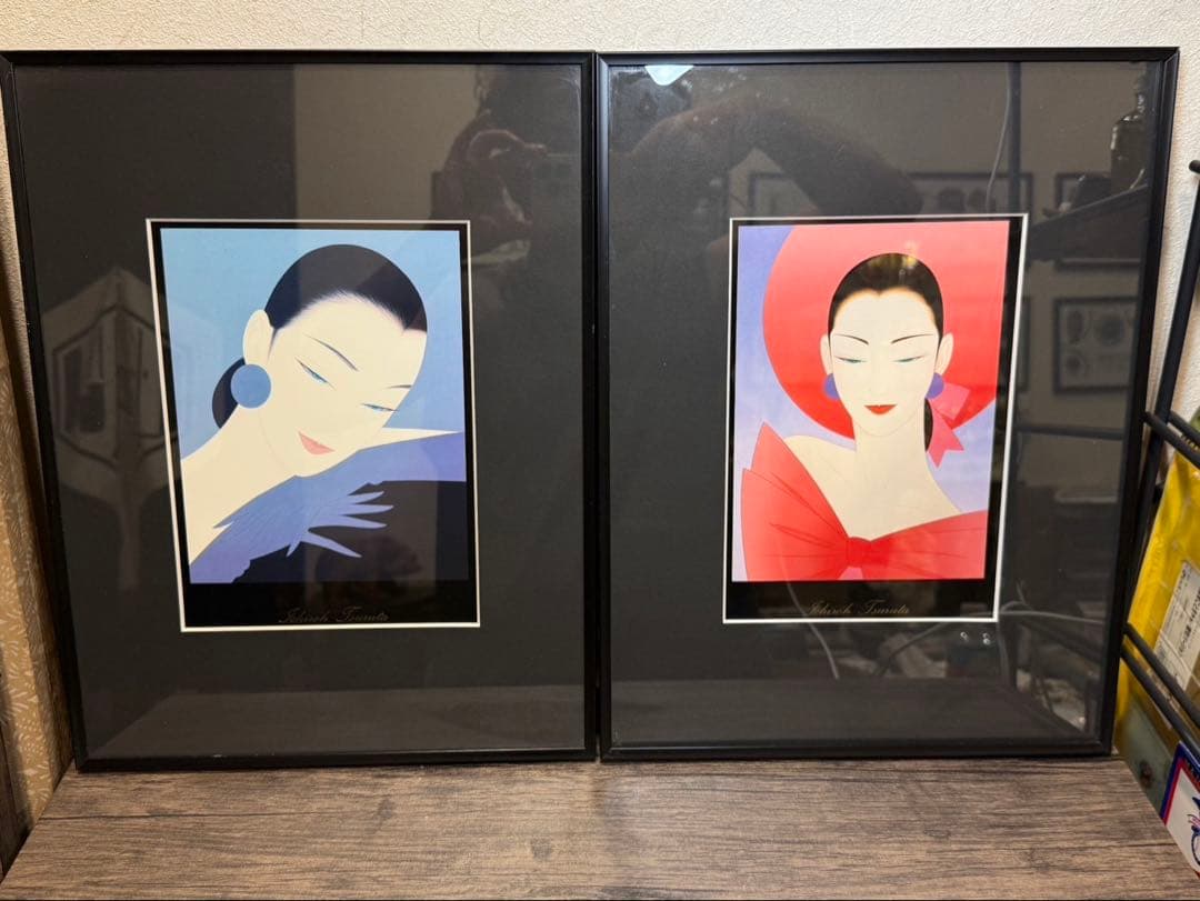 本日限定値下げ‼️希少☆鶴田一郎 美人画2点 絵画 日本女性 複製画