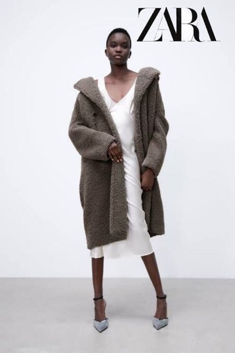 ZARA ダブルブレストフェイクボア テディベア コート