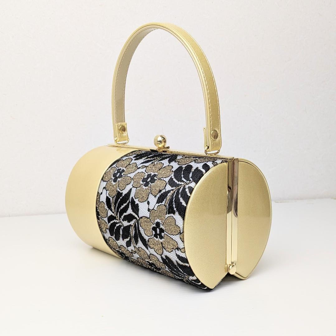 草履バッグセット 振袖用 エナメル×レース 金×黒 フリーサイズ u72-1