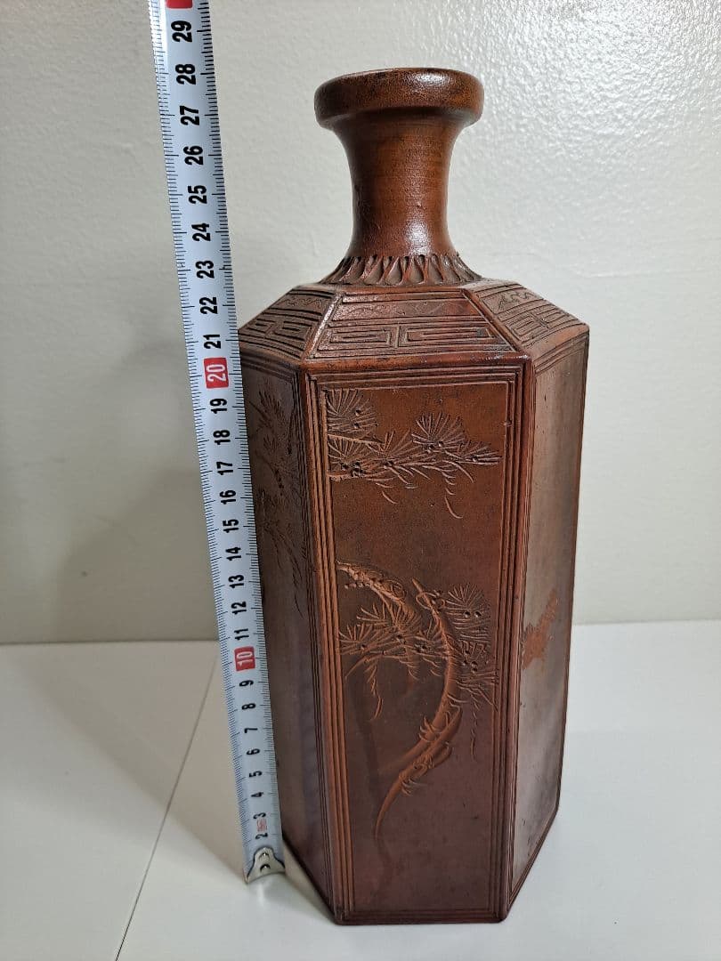古備前 備前焼 希少 江戸幕末から明治 備前 竹文幾何学模様6角大徳利