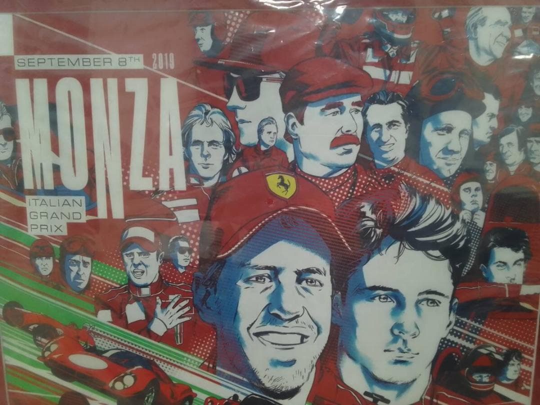 2019年イタリアGP フェラーリ額装ポスター ルクレールシューマッハライコネン