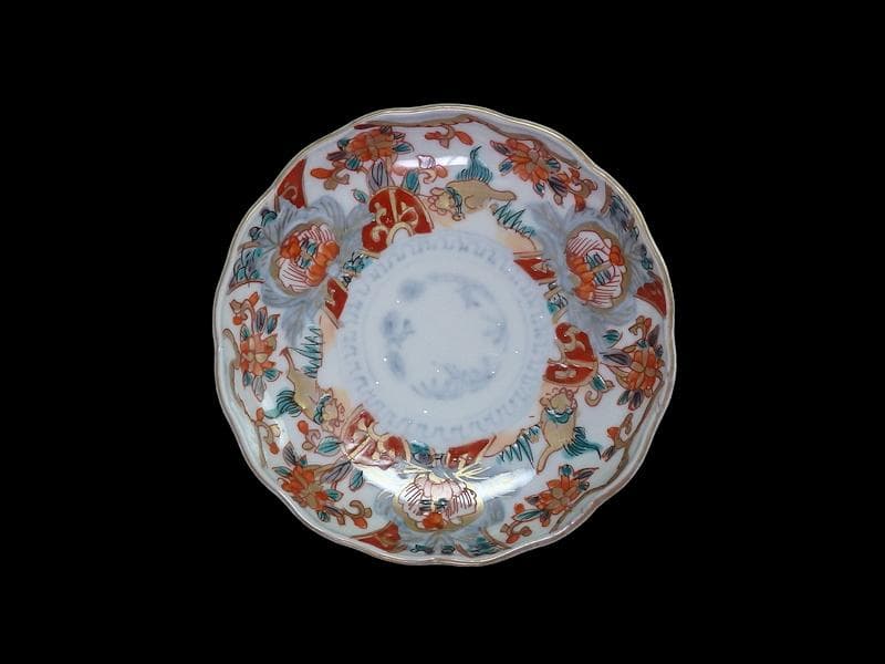 古伊万里 色絵 窓絵 獅子に花の図 4寸皿 5枚 C205AS-