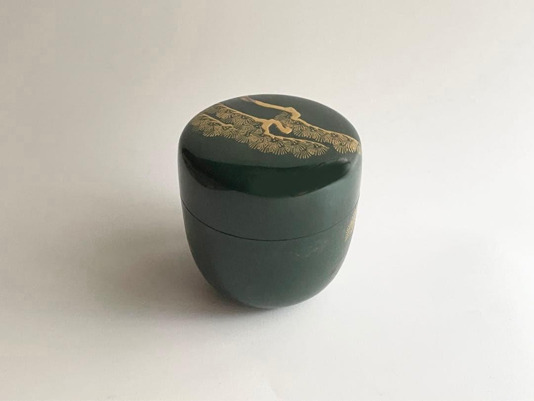 茶道具 平安 漆翁斎 青漆 松蒔絵 中棗 紫野 細合喝堂