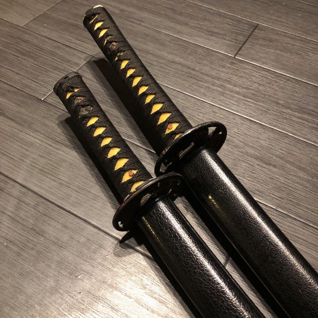 高級模造刀　居合刀　 2本セット　美術刀剣　太刀　脇差　大小セット　黒拵え