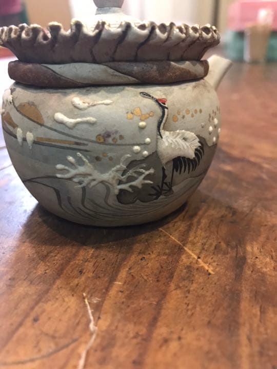 万古焼 富士山に鶴紋急須 煎茶道具 中国