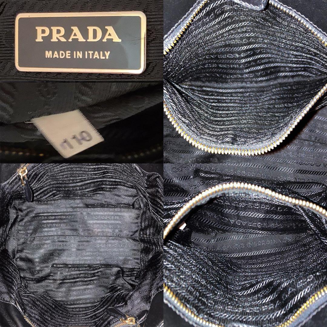 超美品 PRADA プラダ ブラック ナイロン レザー ハンドバッグ ギャザー