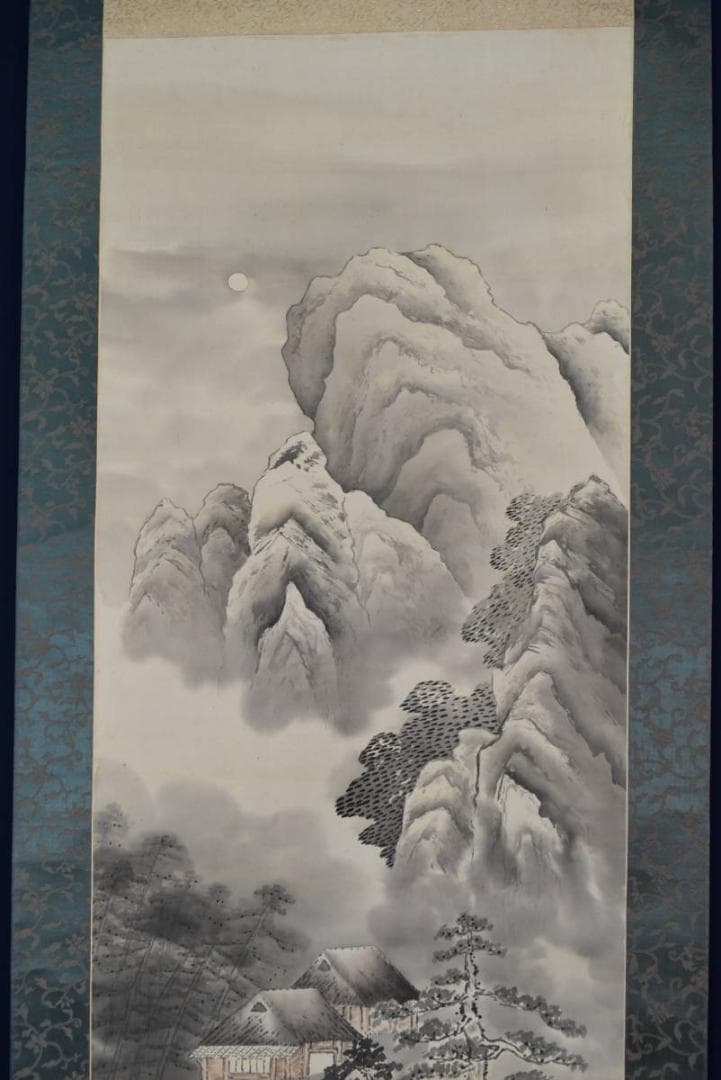 【真作】南洋/山水人物図/晩秋の月/掛軸☆宝船☆AB-397