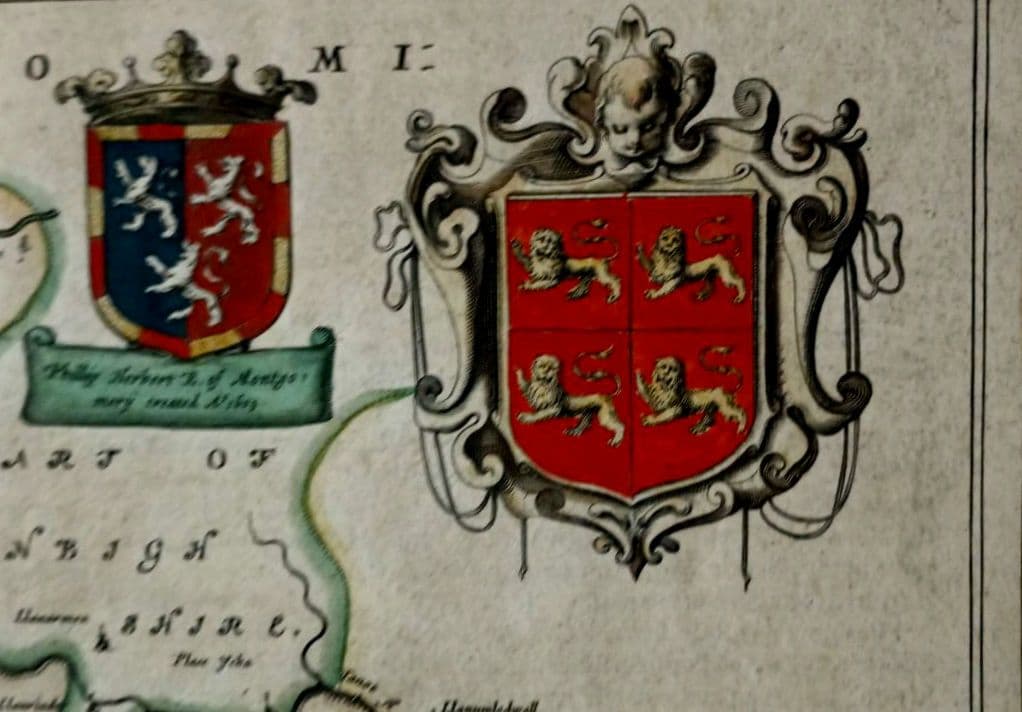 額装品 西洋古地図 1664年 J.ブラウ ウェールズ・モンゴメリー州