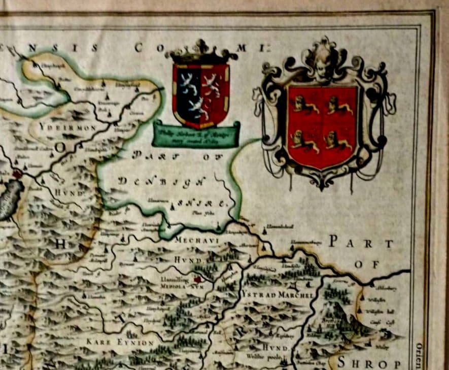 額装品 西洋古地図 1664年 J.ブラウ ウェールズ・モンゴメリー州