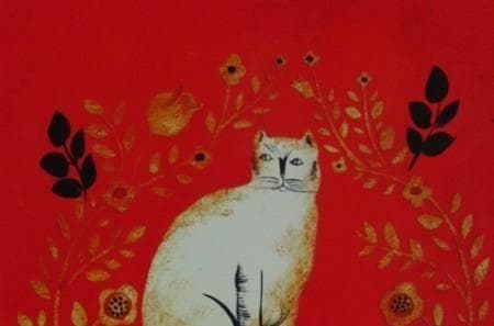 ジャクリーン　ハンバート、【赤いバックの猫】、希少な額装用画集より