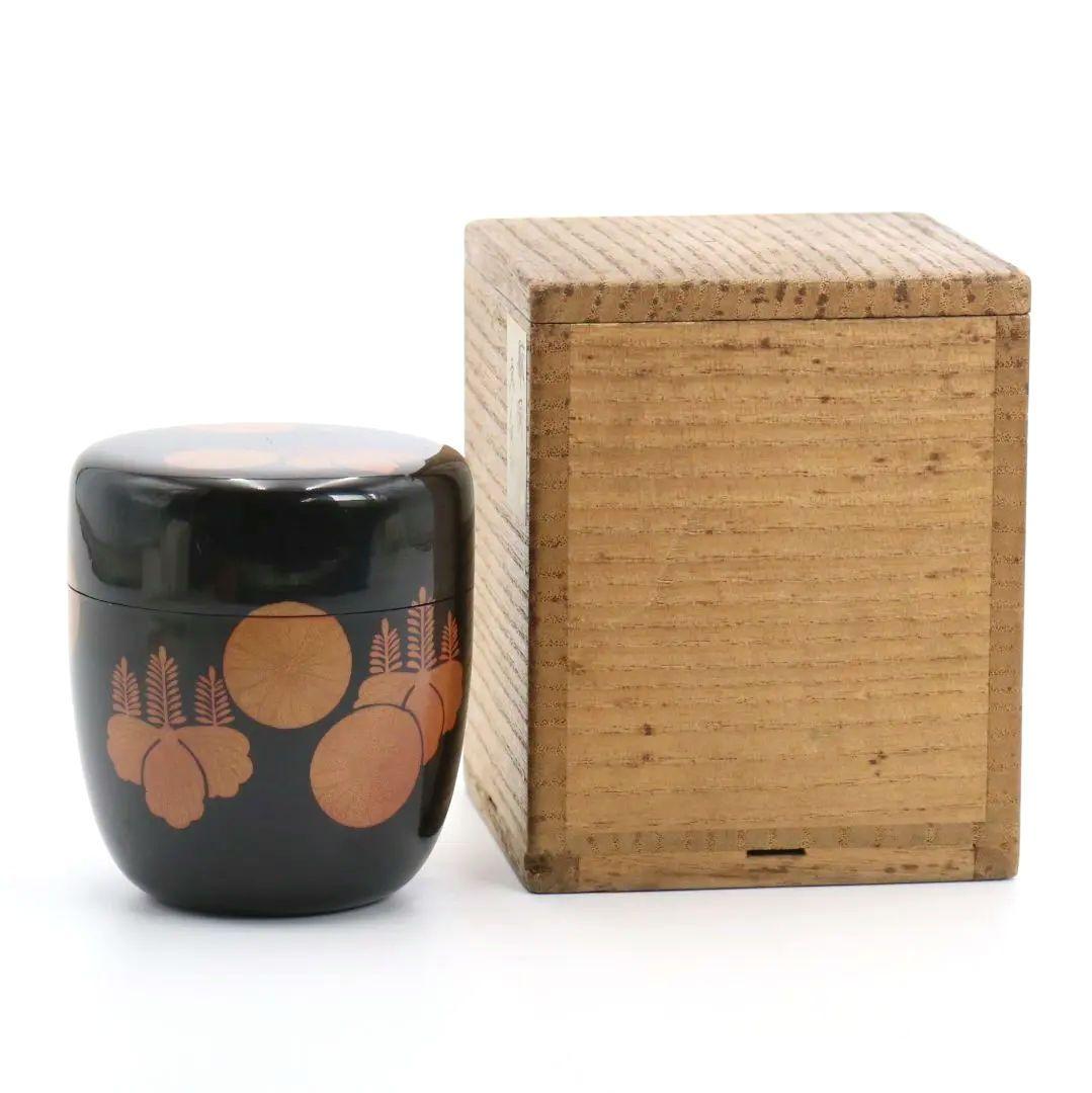 時代 菊桐蒔絵 中棗 茶道具 V768 N2