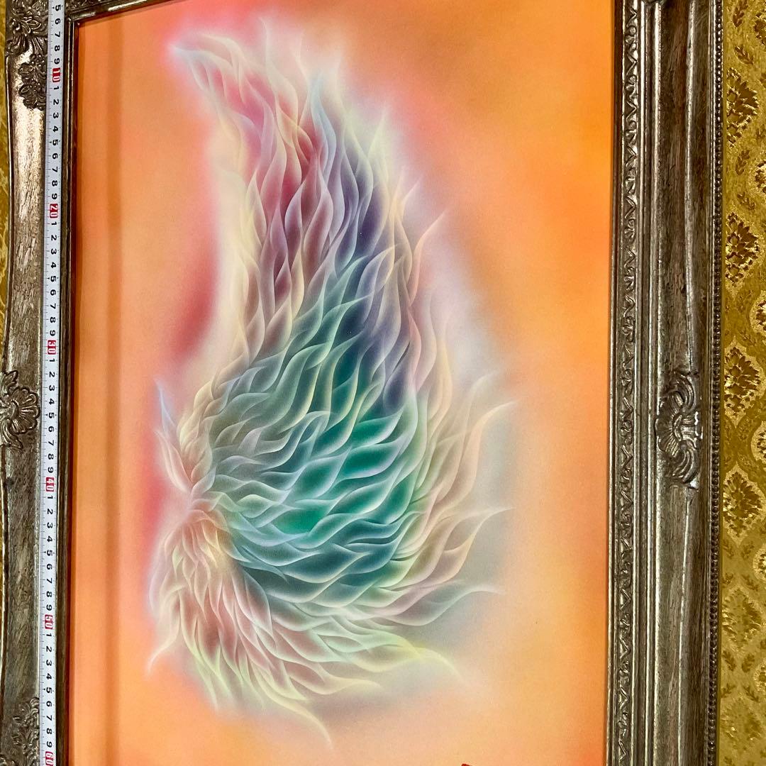 最強開運日特価【大型エナジーアート】大天使ミカエルの羽 虹チャクラカラー額縁付