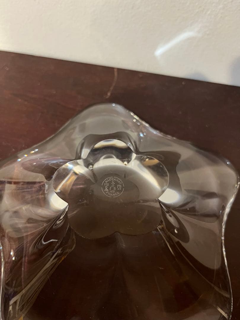 バカラ クリスタル 透明ガラス フラワー花型皿 美術品・アンティーク