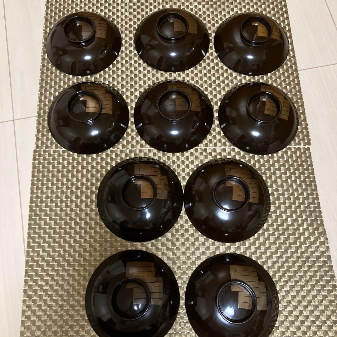 輪島塗椀　千鳥形菊蒔絵椀　煮物椀10客セット焦茶