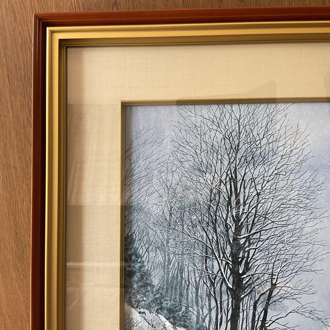 模写 加山又造 日本画【風景画 冬 】 額装 共シール タトウ箱付