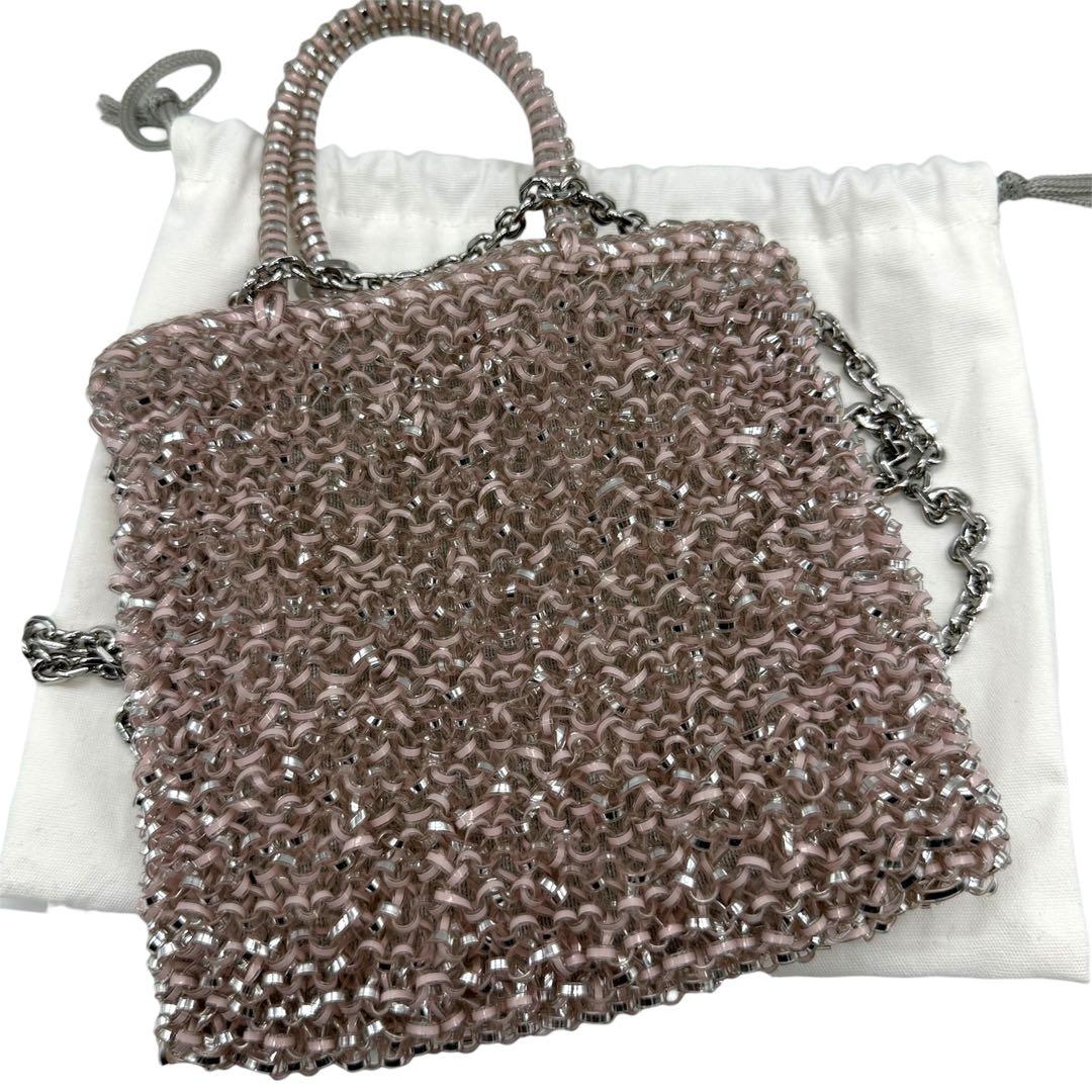 【美品】ANTEPRIMA クオーリ ペルラ グリッター ワイヤーバッグ ピンク