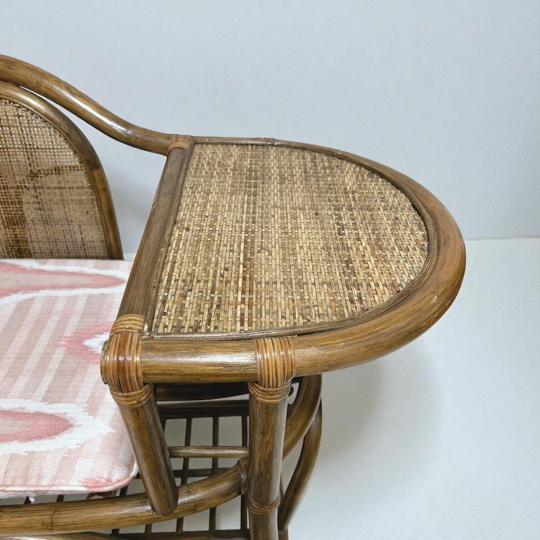美品】 ラタンチェア テレフォンベンチ 籐家具 サイドテーブル付
