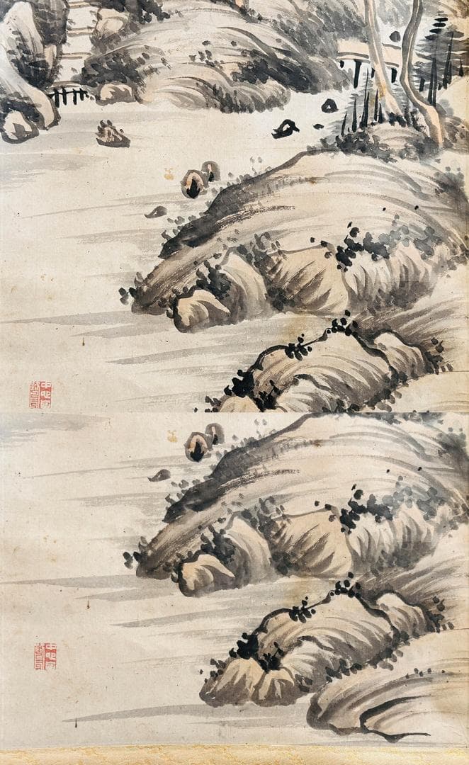 岸派 中西耕石筆 秋景山水 南画家 福岡の人 画寸縦131cm