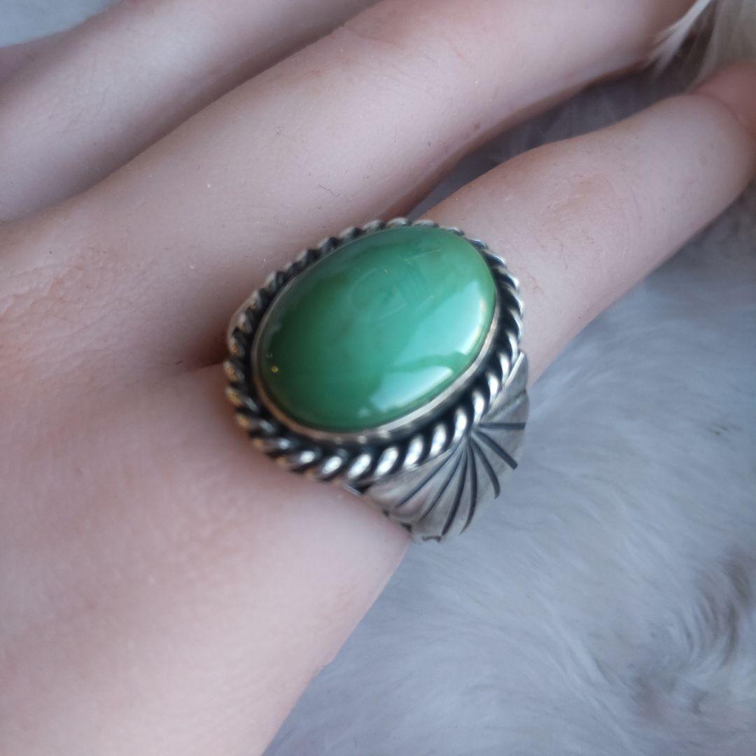 【21号】インディアンジュエリー グリーンターコイズ シルバー925