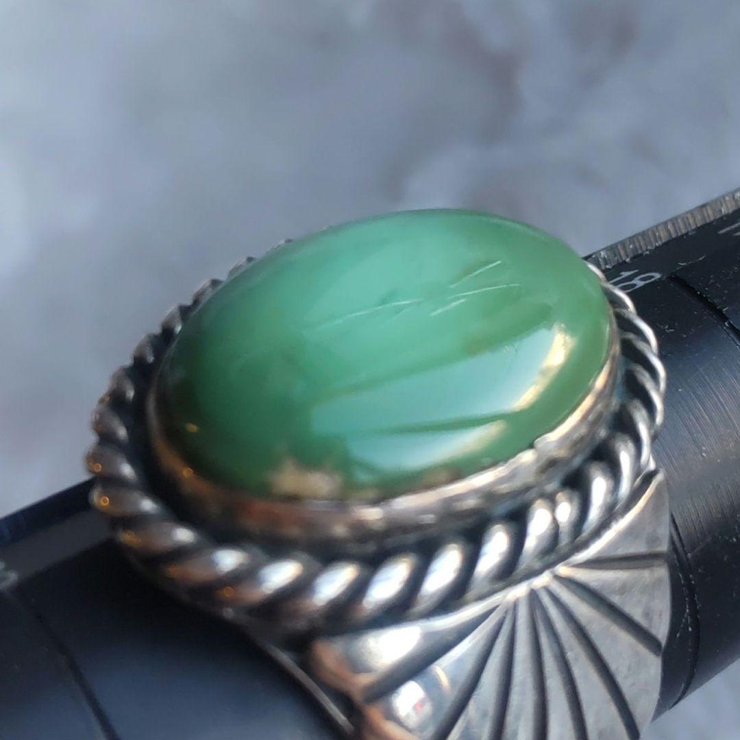 【21号】インディアンジュエリー グリーンターコイズ シルバー925