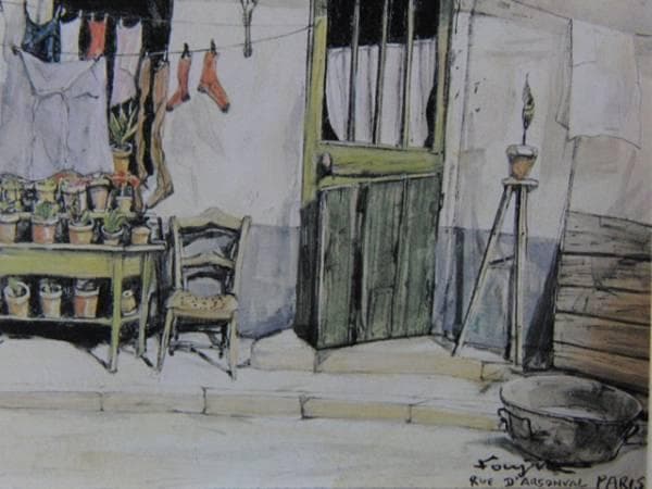 藤田嗣治、「Rua d'Arsonval」、希少画集の額装画、人気作品