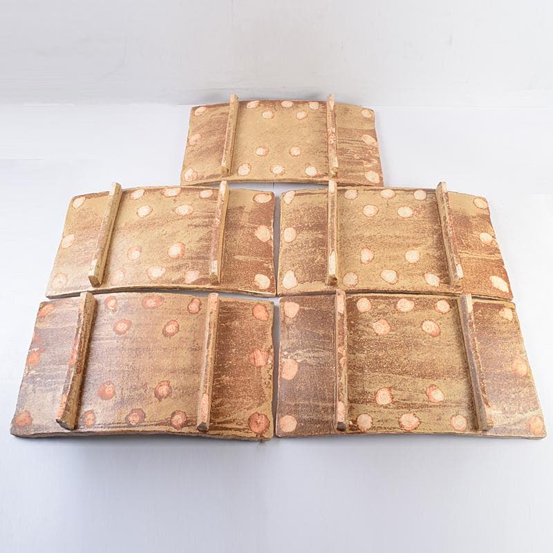 和食器 番浦史郎 釘彫文鉢 四方鉢 板皿 長方皿 五客 共箱 M R8876B