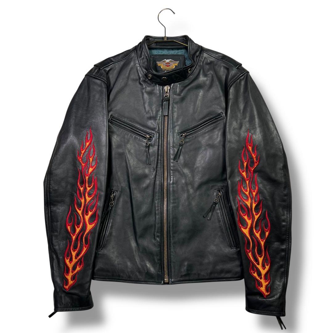 極美品 ハーレーダビッドソン レザージャケット XL ファイヤーパターン