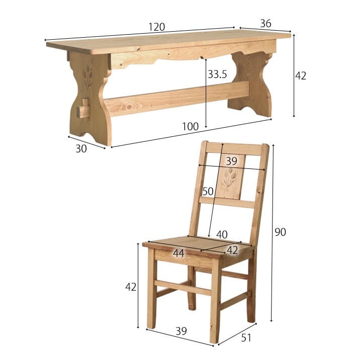 【送料無料】ダイニング4点セット テーブル チェア ベンチ パイン材無垢高級家具