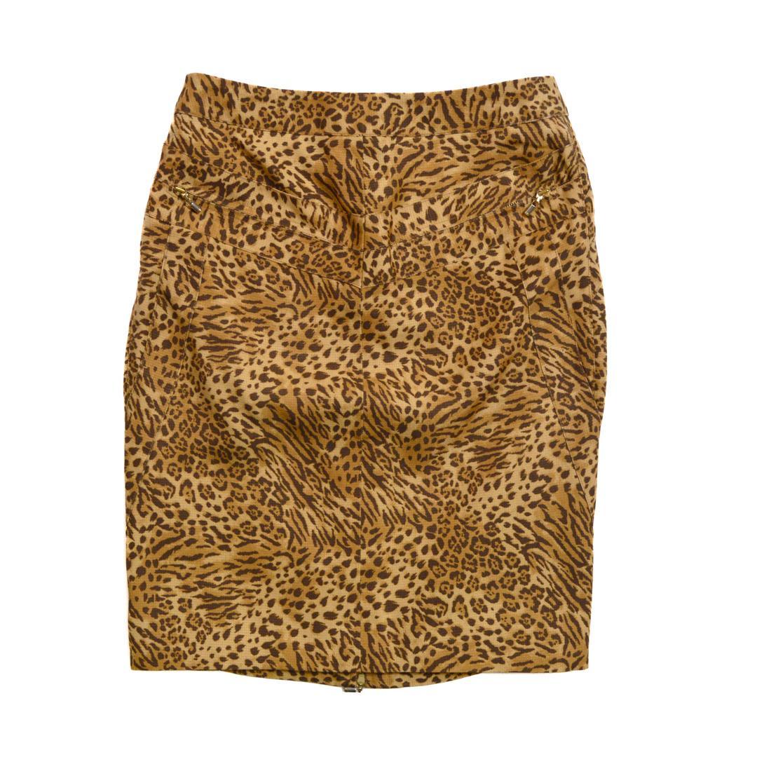 VERSACEヴェルサーチ イタリア製シルク100%レオパード柄膝上丈スカートM