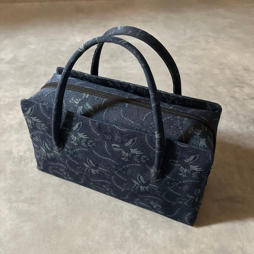 瑞祥 吉祥文様 桐竹鳳凰文 利休バッグ 瑠璃紺色