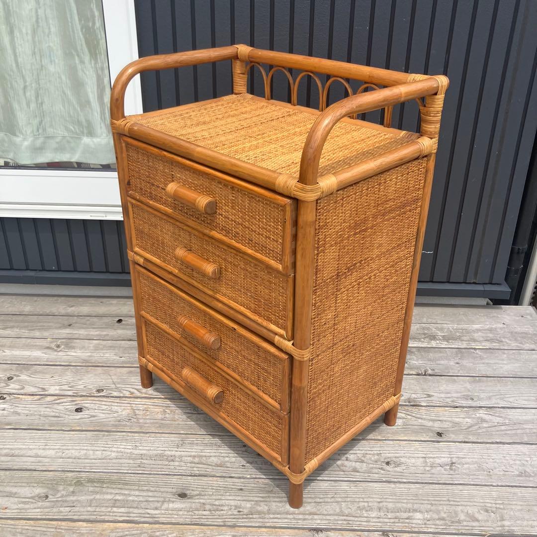 昭和レトロ ラタンチェスト 4段 サニタリーラック 引き出し箪笥 古家具