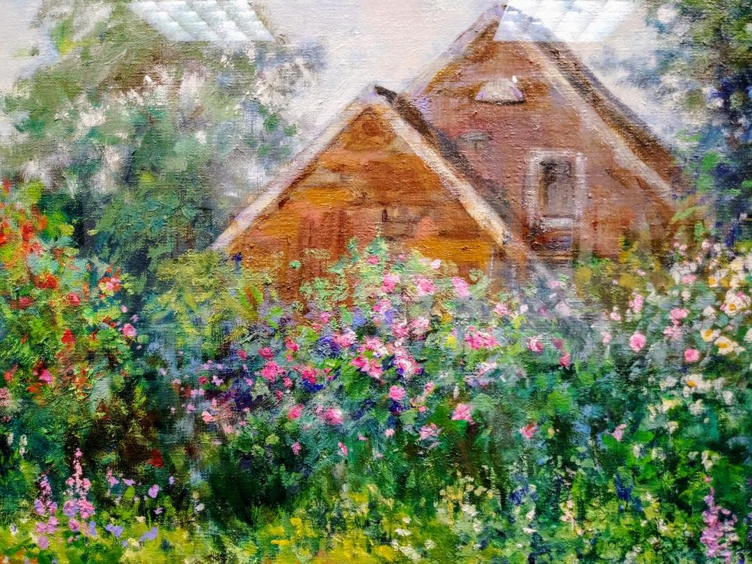 油絵　「5月のガーデン」F12号　 真作