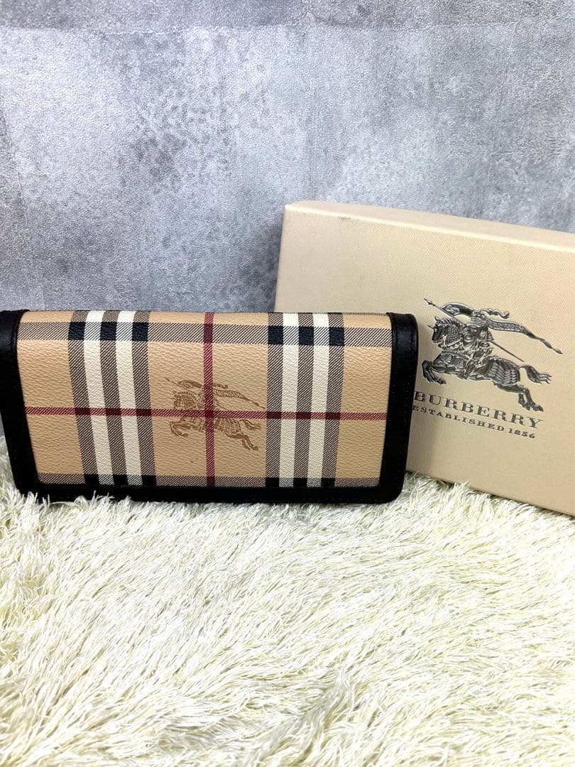 超美品】Burberry 長財布 ノバチェック シャドーホース レザー