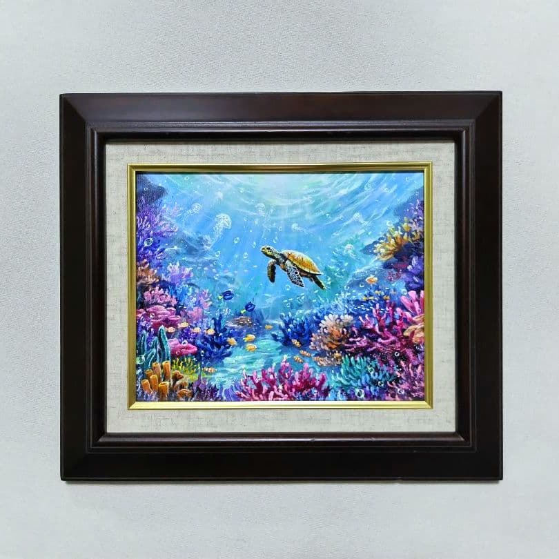 ぷ*あ様 【海中世界】アクリル画 F3 風景画 絵画 アクリル絵の具で「青空