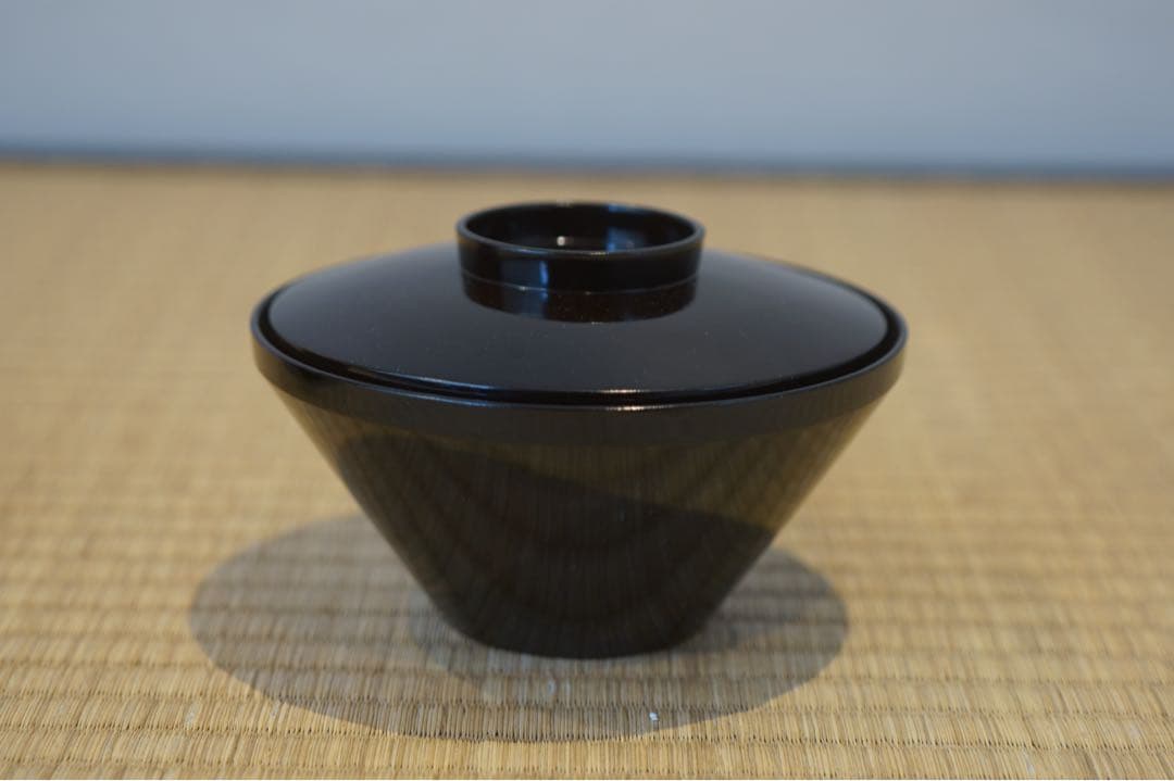 梅花松葉蒔絵・沈金風金円文(竹線刻) 黒漆吸物椀 2客/輪島塗 木製漆器 茶懐石