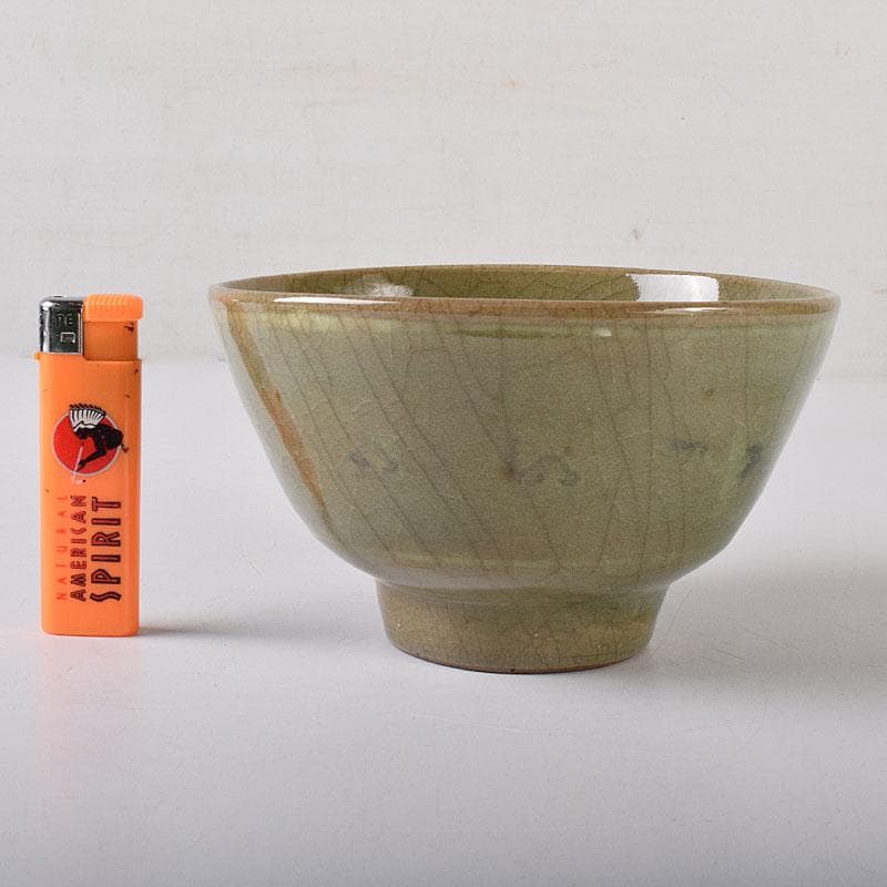 朝鮮　高麗青磁　雲鶴図　茶碗　仕覆付　C　7619