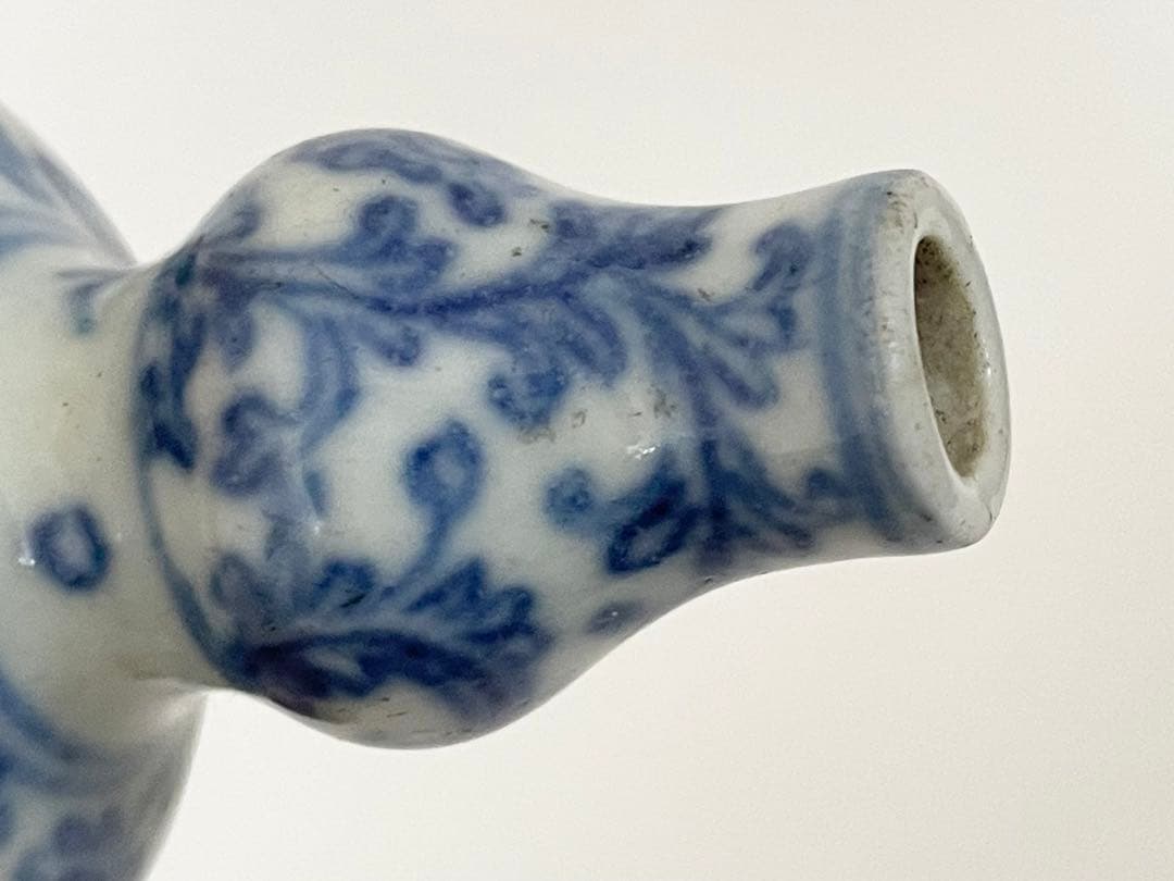 骨董 アンティーク 染付 鼻煙壷 瓢形 唐草喜字 コレクション 中国骨董