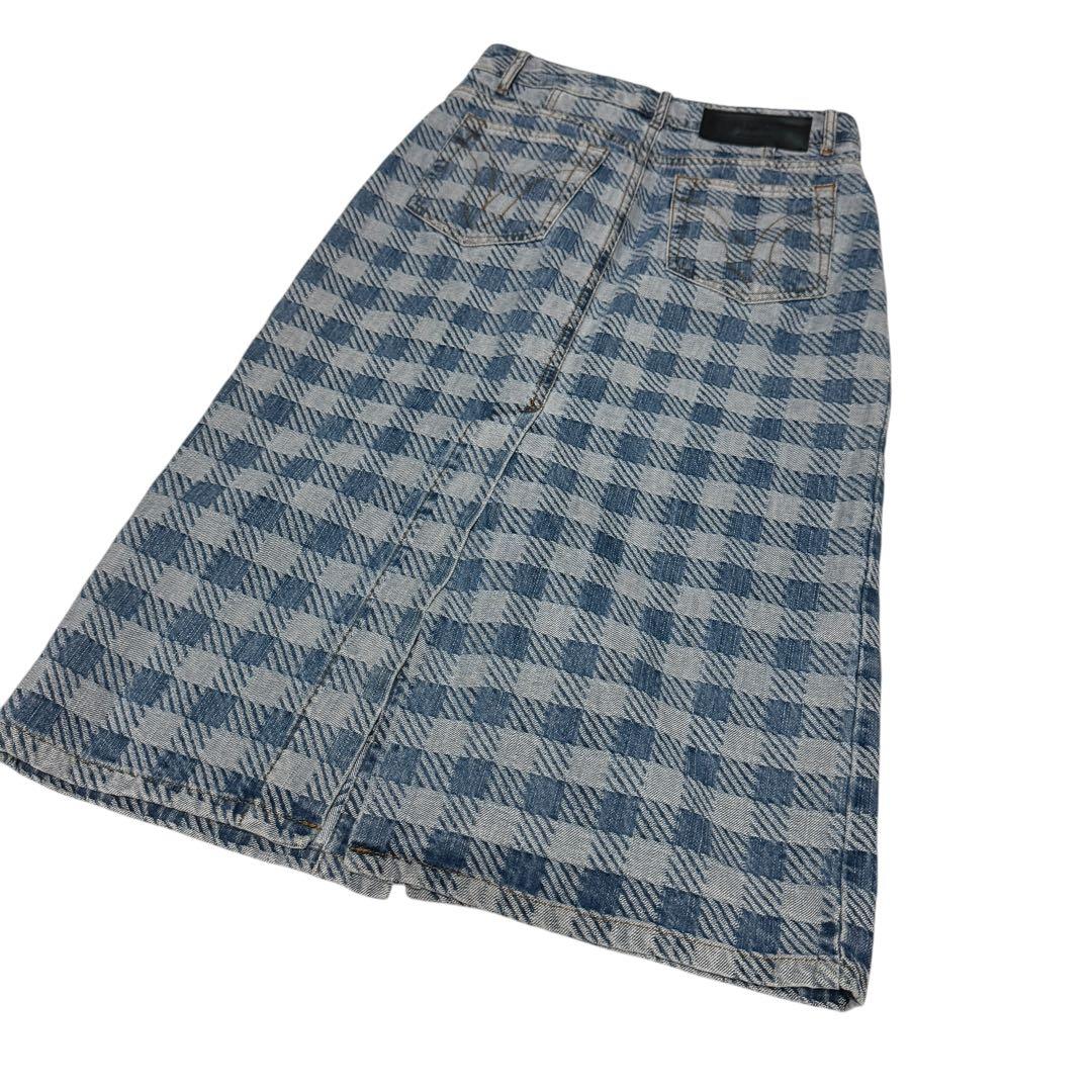 AMI PARIS アミパリ　デニムスカート ギンガムチェック　総柄　膝下26