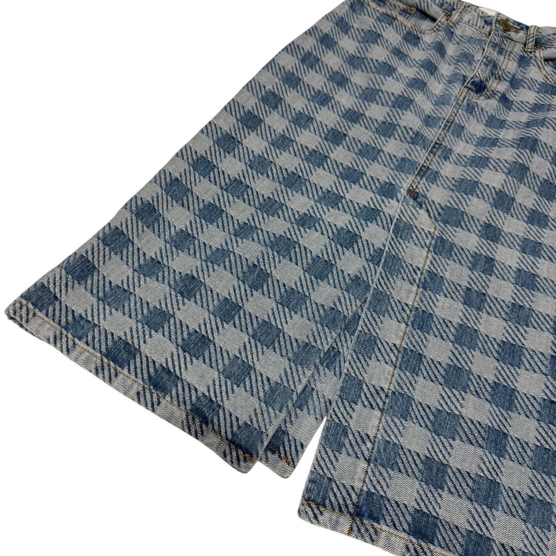 AMI PARIS アミパリ　デニムスカート ギンガムチェック　総柄　膝下26