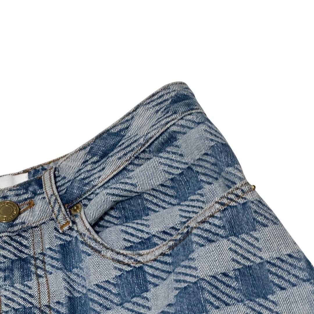 AMI PARIS アミパリ　デニムスカート ギンガムチェック　総柄　膝下26